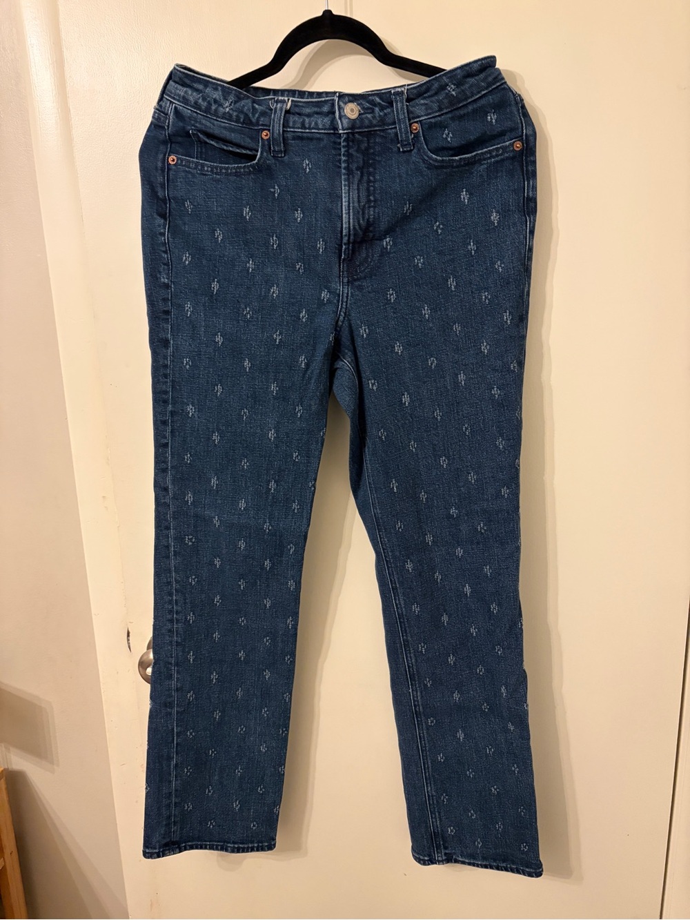 Extra-High Waisted Textured Straight-Leg Jeans